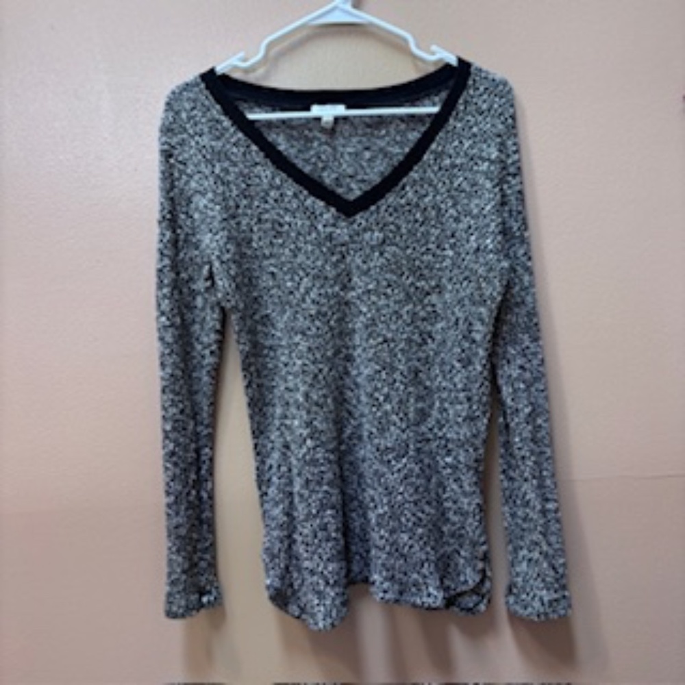 Soft Joie Giles Marled Knit Black/White V- Neck Long Sleeve Sweater Size S